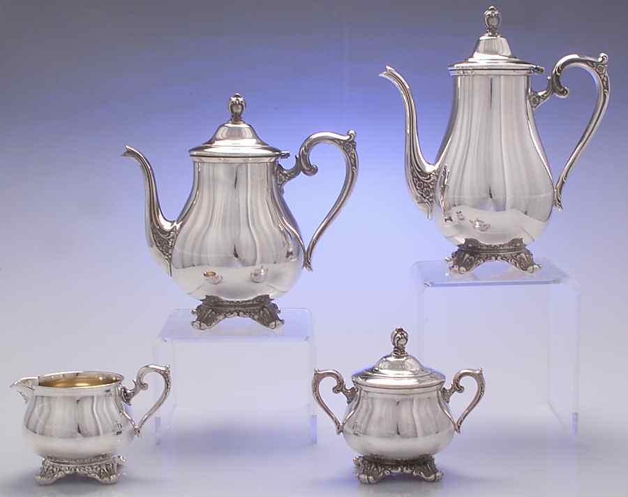 Victorian Rose (Silverplate, Hollowware) (4 Piece) Silverplate Tea Set by International Silver-1
