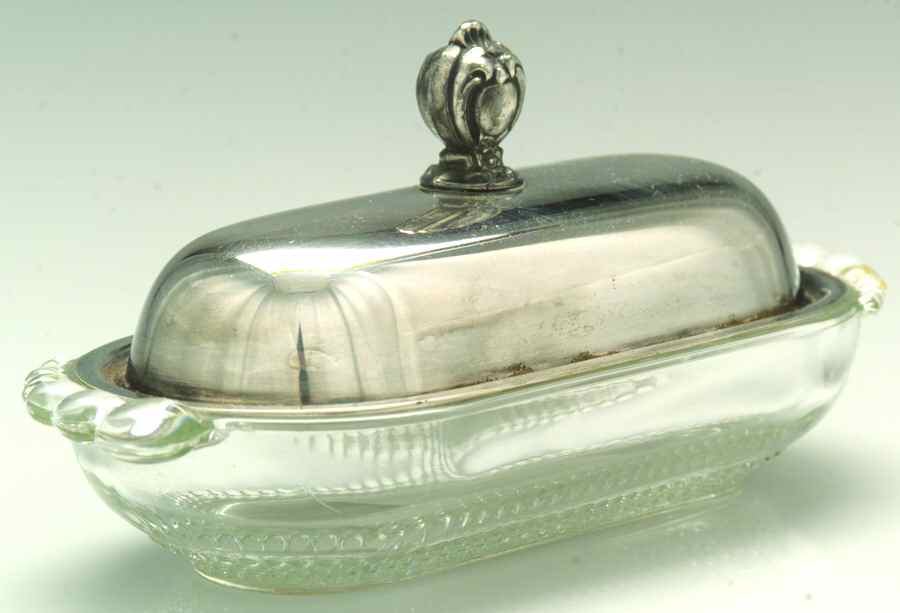 Victorian Rose (Silverplate, Hollowware) Crystal Butter with Silverplate Lid by International Silver-1