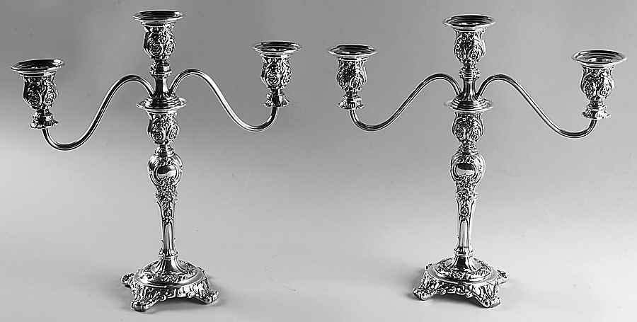 Victorian Rose (Silverplate, Hollowware) Pair of 12" 3 Light Candelabra by International Silver-1