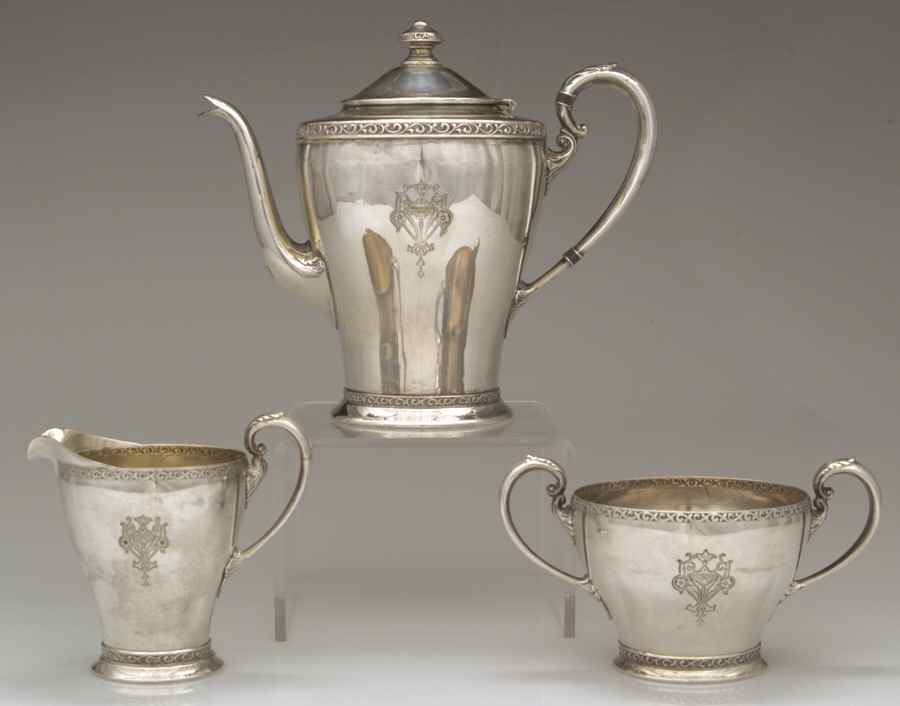 Triumph (Silverplate, 1925, Hollowware) 3-Piece Tea Set (Tea Pot, Creamer, Open Su) by International Silver-1