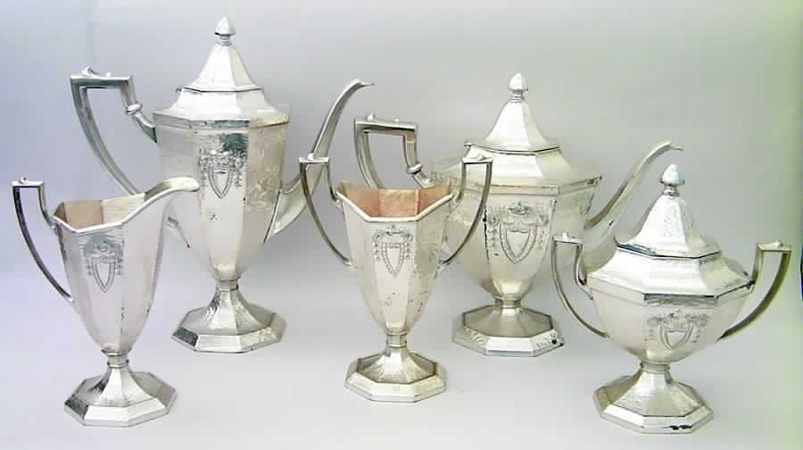 Heraldic (Silverplate, Hollowware) 5-Piece Plated Tea Set (with Waste) by International Silver-1