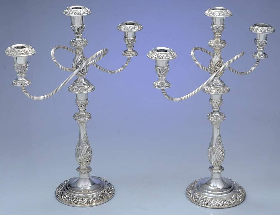 Heritage (Silverplate, Hollowware) Pair of 18" 3 Light Candelabra by International Silver-1