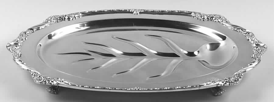 Heritage (Silverplate, Hollowware) Medium Plated Footed Meat Platter with Well by International Silver-1