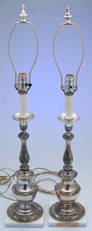 Heritage (Silverplate, Hollowware) Set of 2 Electric Lamp with Shade by International Silver-1