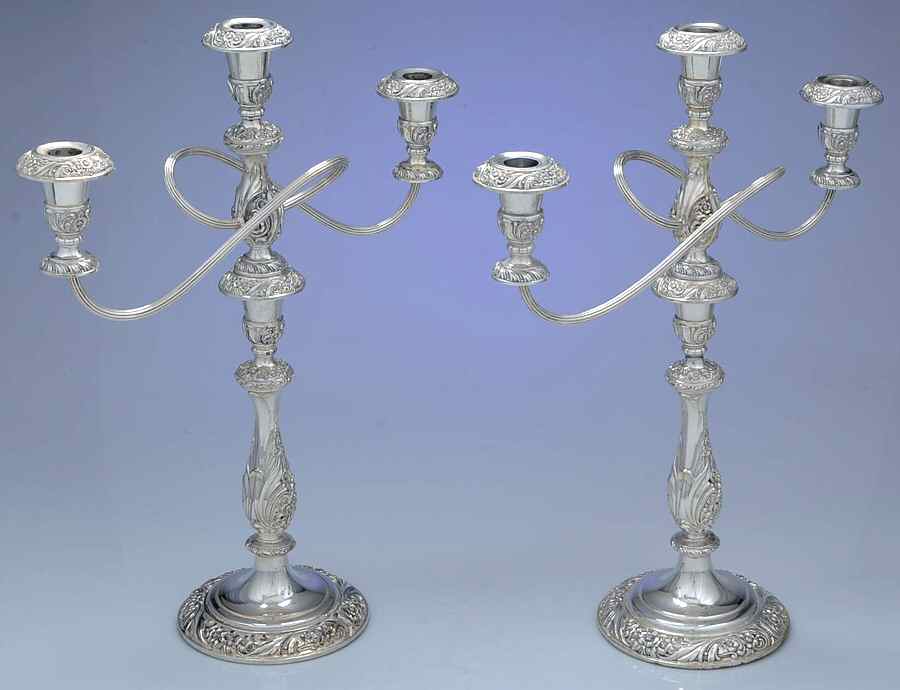 Heritage (Silverplate, Hollowware) Pair of 18" 3 Light Candelabra by International Silver-1