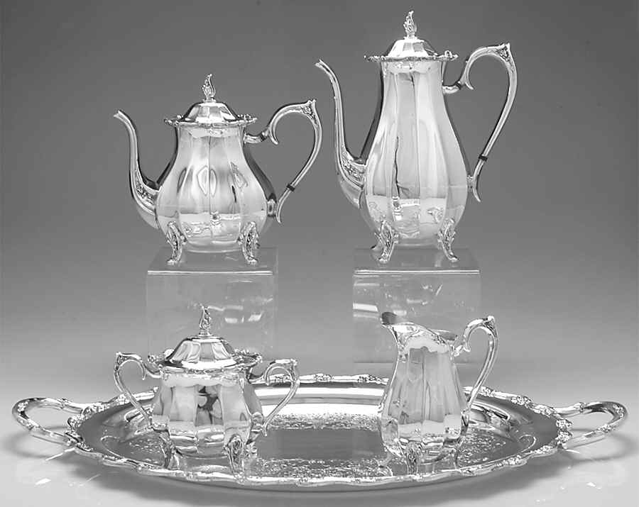 Magic Rose (Silverplate, Hollowware) 5-Piece Silverplate Tea Set (with Tray) by International Silver-1