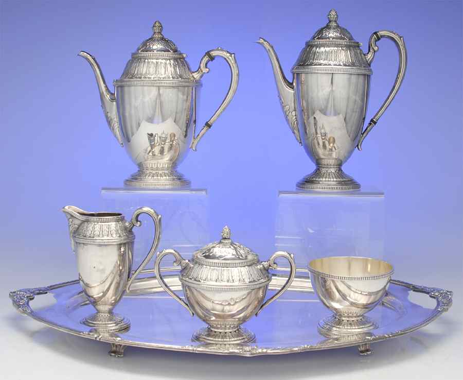 Marquise (Silverplate, Hollowware) 6-Piece Plated Tea Set (Waste & Tray) by International Silver-1
