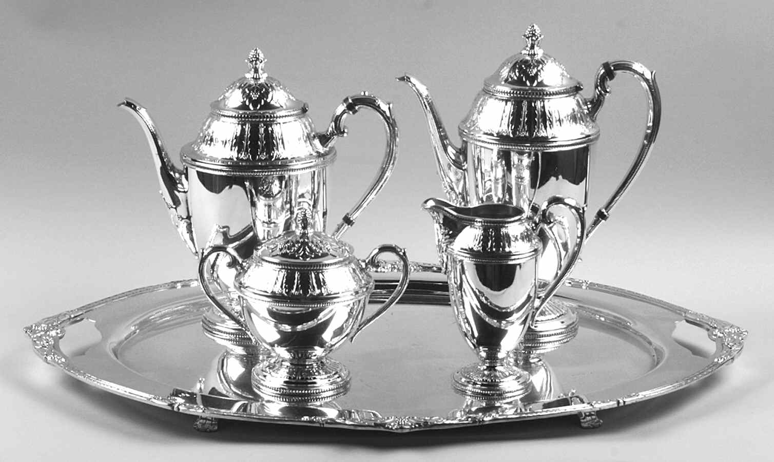 Marquise (Silverplate, Hollowware) 5-Piece Silverplate Tea Set (with Tray) by International Silver-1