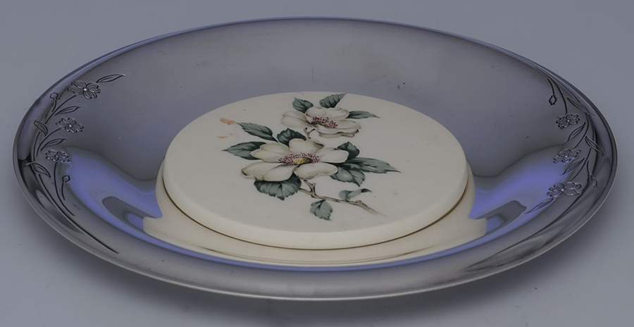 Springtime (Silverplate, Hollowware) Silverplate Cheese Plate with China Insert by International Silver-1