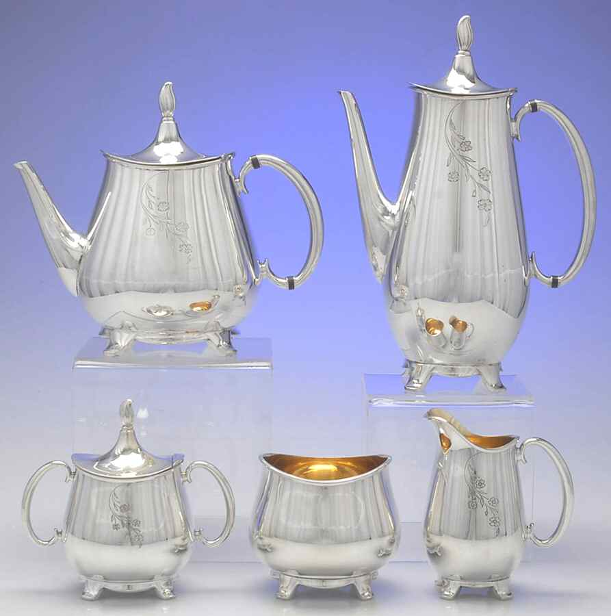 Springtime (Silverplate, Hollowware) 5-Piece Plated Tea Set (with Waste) by International Silver-1