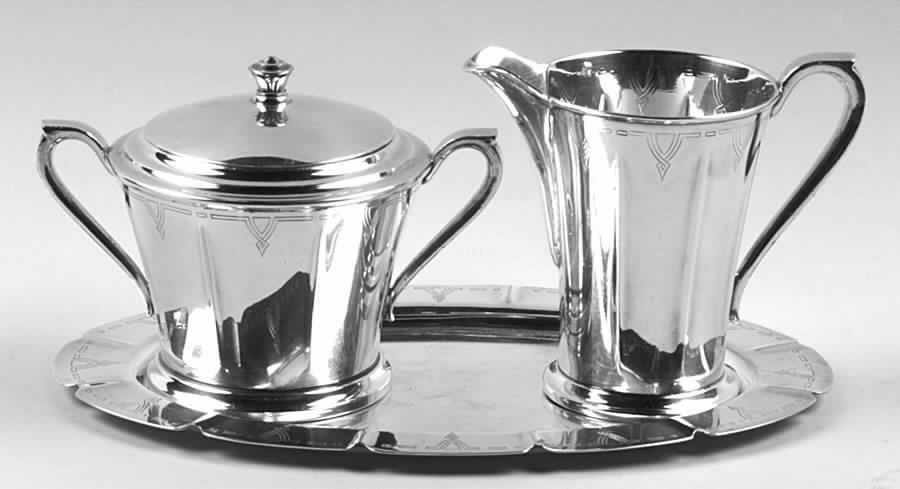 Paris (Silverplate, Hollowware) Plated Individual Creamer, Sugar and Tray by International Silver-1
