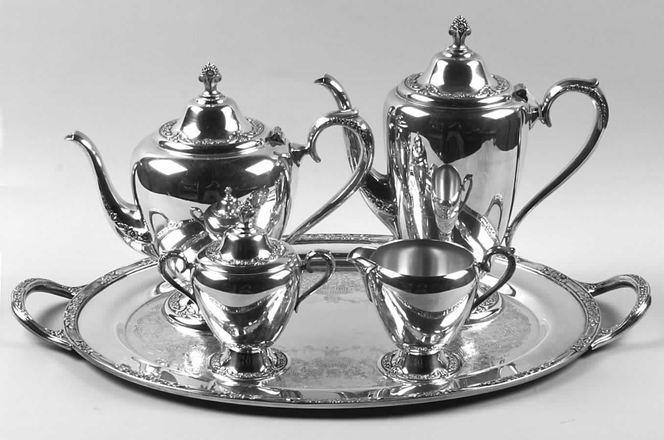 Primrose II (Silverplate, Hollowware) 5-Piece Silverplate Tea Set (with Tray) by International Silver-1