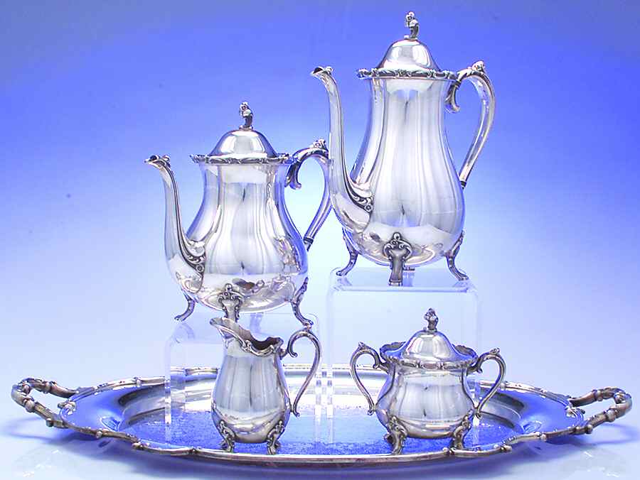 Reflection (Silverplate, Hollowware) 5-Piece Silverplate Tea Set (with Tray) by International Silver-1
