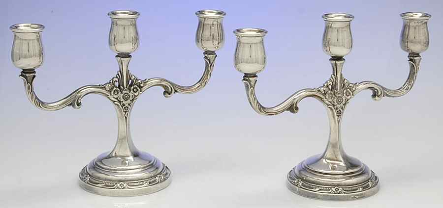 Remembrance (Silverplate, Hollowware) Pair of 3 Light Small Candelabra by International Silver-1