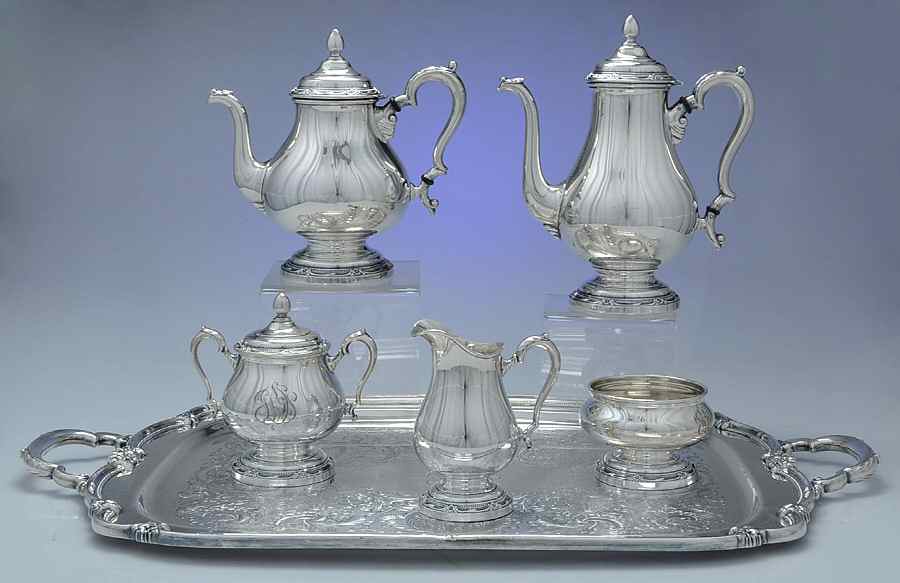 Remembrance (Silverplate, Hollowware) 6-Piece Plated Tea Set (Waste & Tray) by International Silver-1