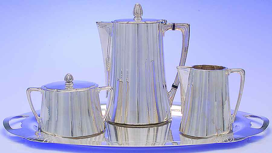 Silhouette (Silverplate, Hollowware) 3 Piece Coffee Set W/18" Waiter Tray by International Silver-1