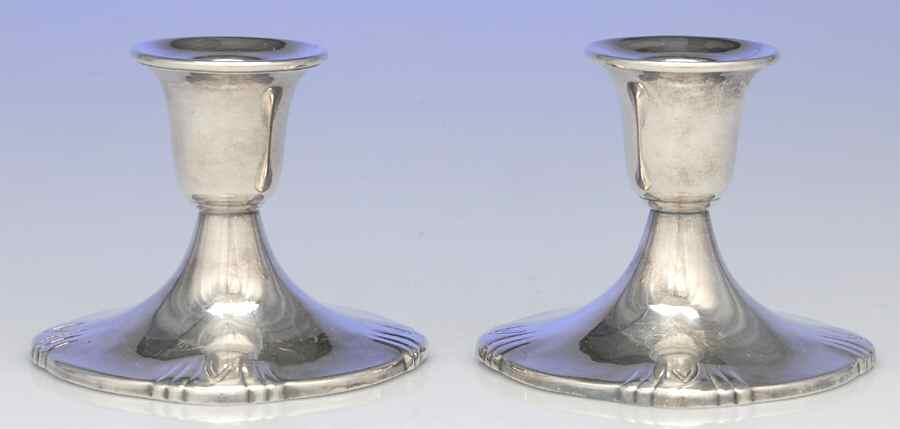 Silhouette (Silverplate, Hollowware) Pair of 3" Console Candleholders by International Silver-1
