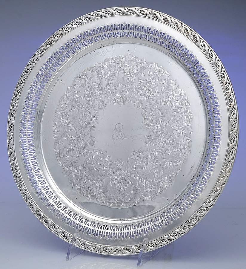 Spring Flower (Silverplate, Hollowware) 12" Pierced Round Tray by International Silver-1