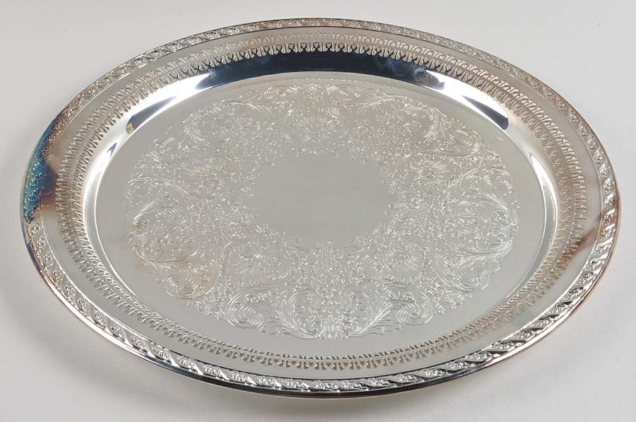 Spring Flower (Silverplate, Hollowware) 15" Pierced Round Tray by International Silver-1