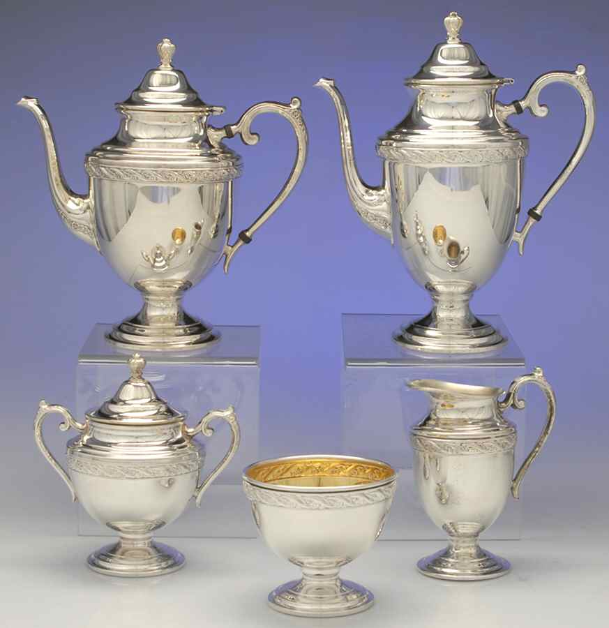 Spring Flower (Silverplate, Hollowware) 5-Piece Plated Tea Set (with Waste) by International Silver-1