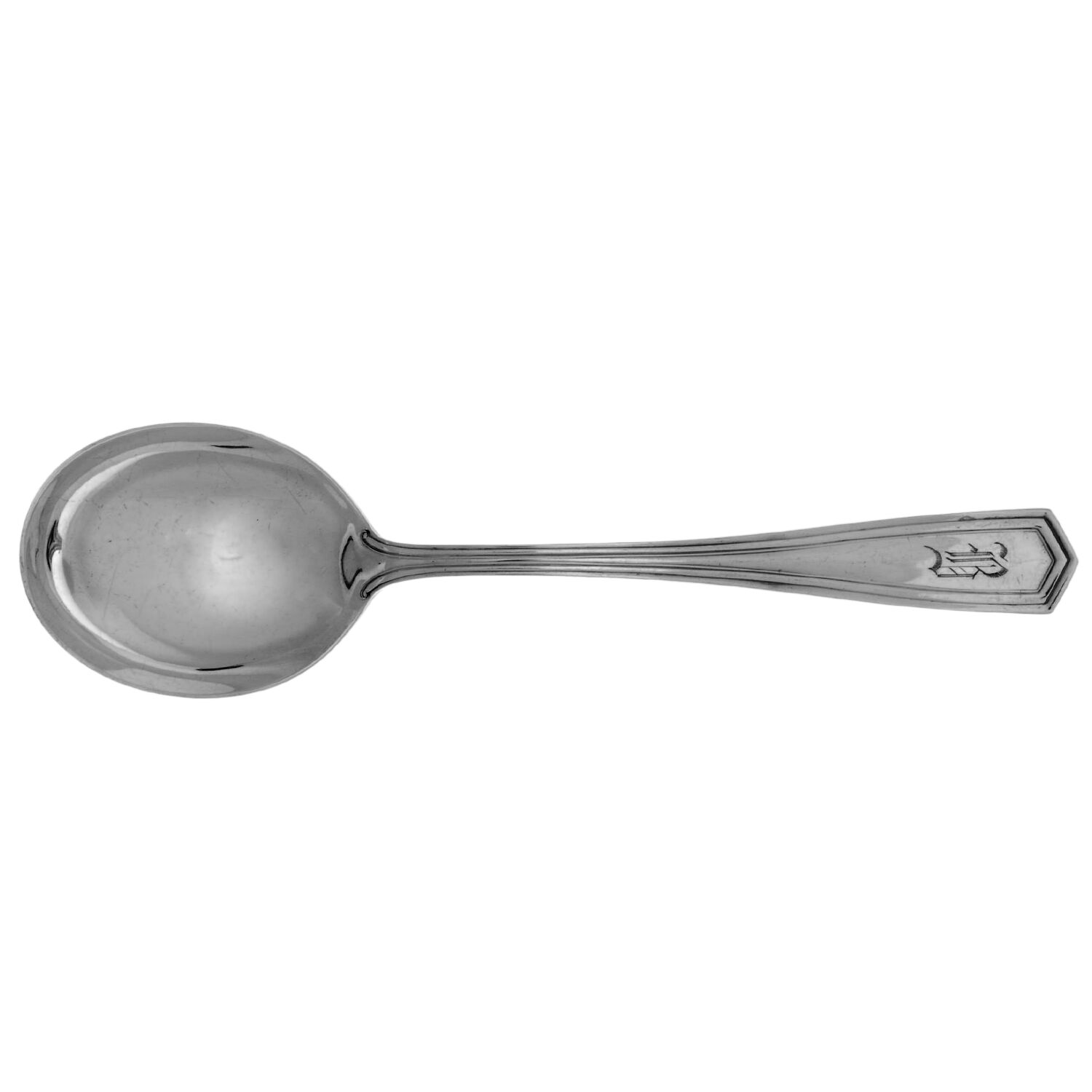 Brandon (Sterling, 1913, Monograms) Round Bowl Soup Spoon (Gumbo) by International Silver-1
