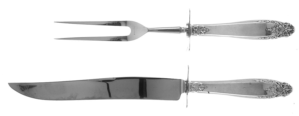 Prelude (Sterling, 1939, Monograms) Large 2-Piece Roast Carving Set w/ Stainless Blade by International Silver-1