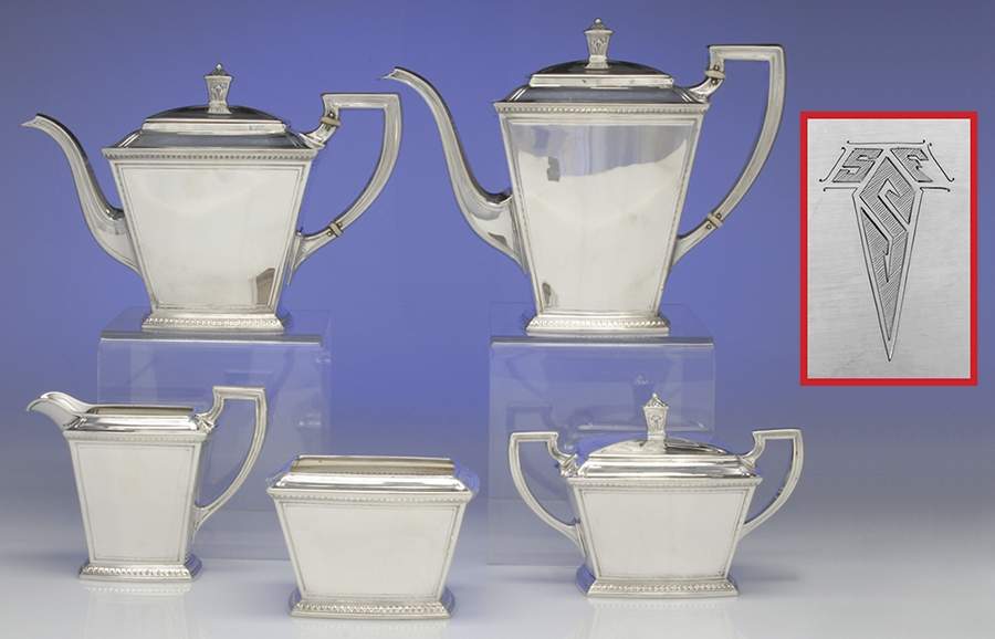 Pantheon (Sterling, 1920, Hollowware) 5 Piece Tea Set (CP1,TP1, CR1, SU1, WB1) by International Silver-1