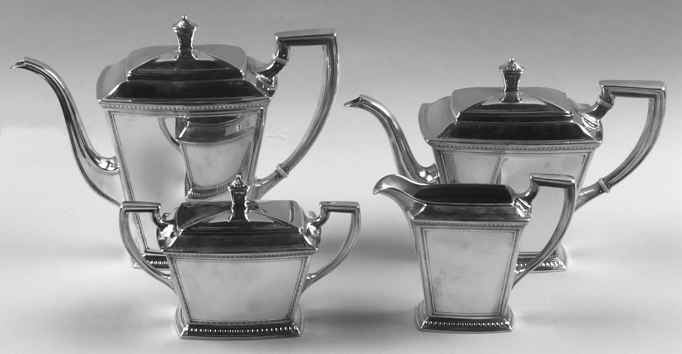 Pantheon (Sterling, 1920, Hollowware) 4 Piece Tea Set (SCP, STP, SCR, SSU) by International Silver-1