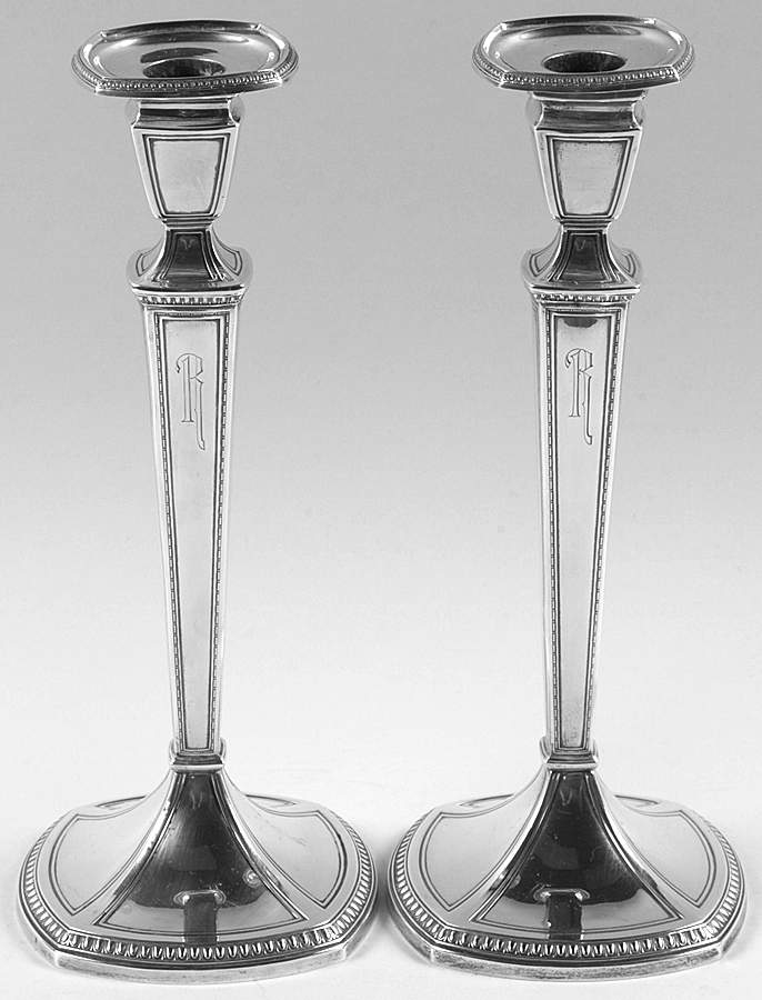 Pantheon (Sterling, 1920, Hollowware) Pair of Weighted Candlesticks by International Silver-1