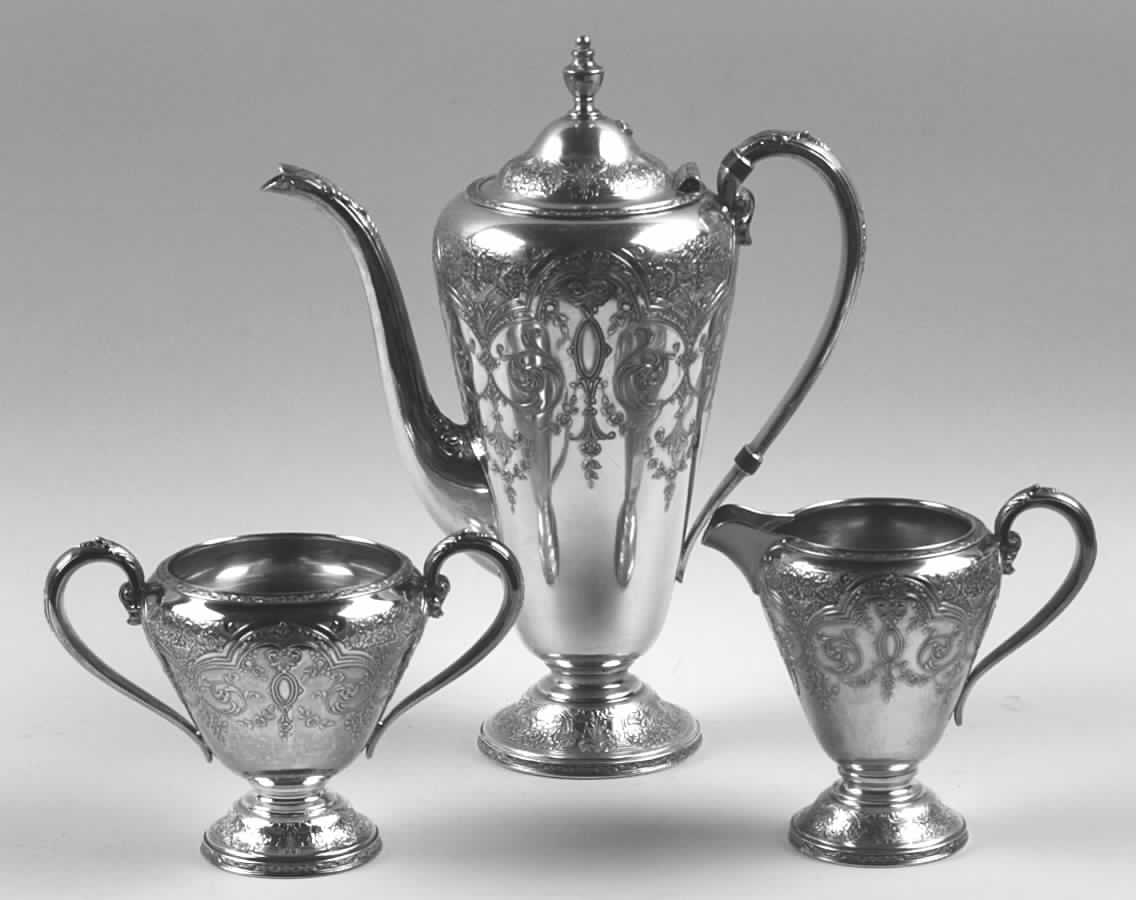 Paisley (Silverplate, Hollowware) 3 Pc Demi Set w/ Plated Creamer & Open Sugar by International Silver-1