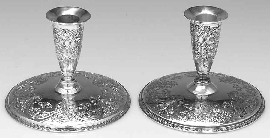 Paisley (Silverplate, Hollowware) Pair of 4" Console Candleholders by International Silver-1