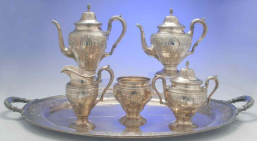 Fontaine (Sterling, 1924, Hollowware) 6 Piece Tea Set (SCP, STP, SCR, SSU, SWB, WTL) by International Silver-1