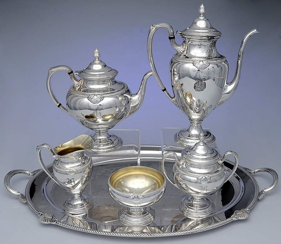 Admiral II (Silverplate, 1940, Hollowware) (6 Pc) Plated Tea Set with Waste Bowl & Tray by International Silver-1