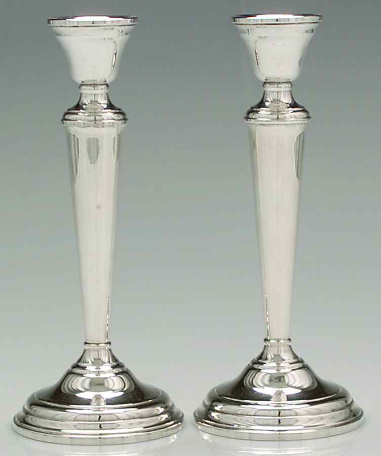 Berkeley (Sterling, 1915, Hollowware) Pair of 9" Weighted Candlesticks by International Silver-1