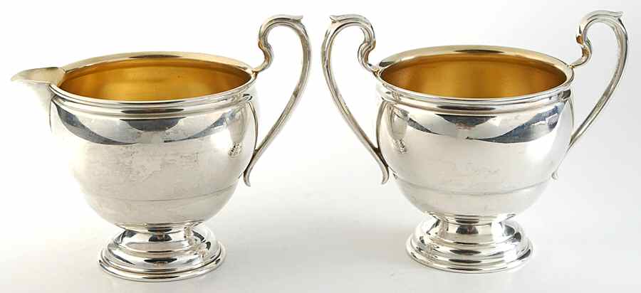 Berkeley (Sterling, 1915, Hollowware) Mini Sterling Creamer and Open Sugar by International Silver-1