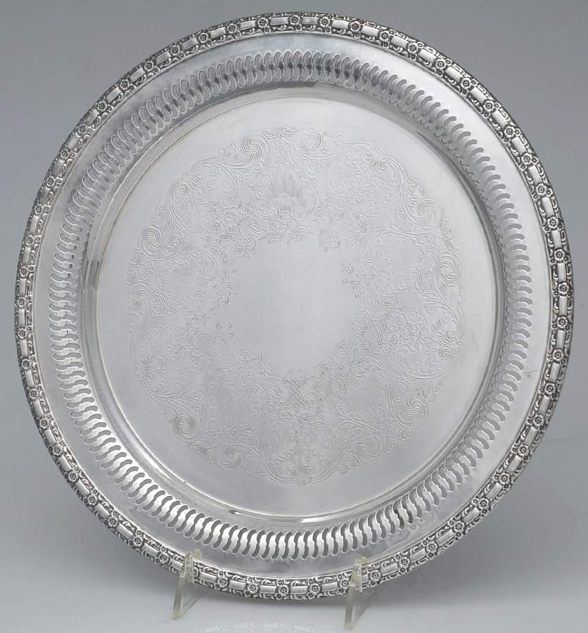 Camelot-Melody (Silverplate, 1964, Hollowware) 12" Pierced Round Tray by International Silver-1
