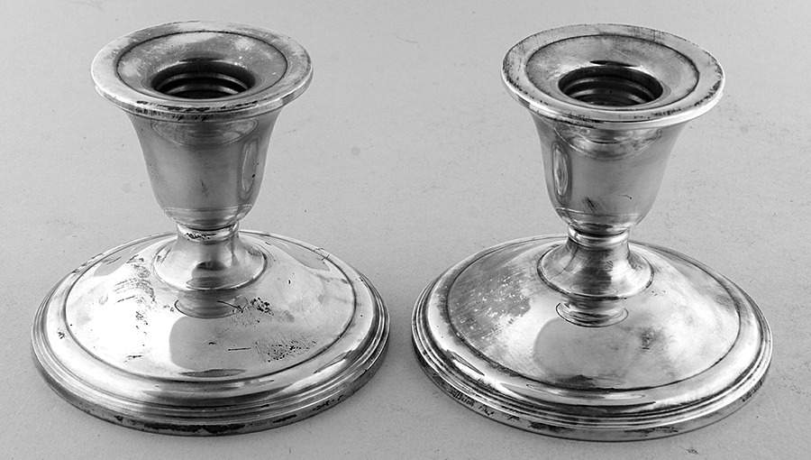 Deerfield-Beacon Hill (Sterling, 1913, Hollowware) Pair of Weighted Console Candleholders by International Silver-1