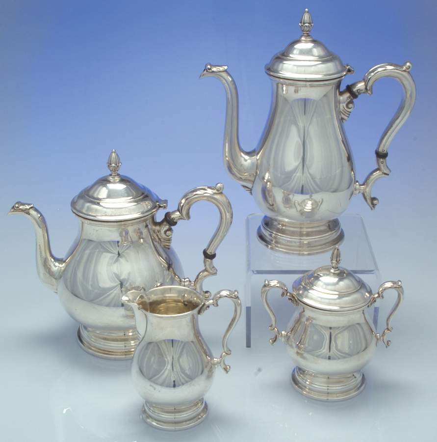 Deerfield-Beacon Hill (Sterling, 1913, Hollowware) 4 Piece Tea Set (SCP, STP, SCR, SSU) by International Silver-1