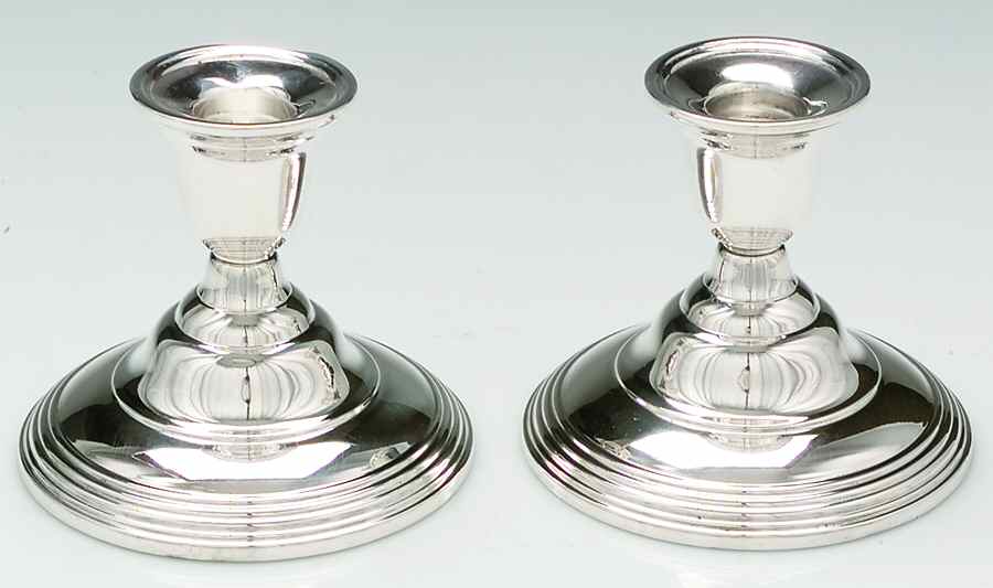 Deerfield-Beacon Hill (Sterling, 1913, Hollowware) Pair of Weighted Console Candleholders by International Silver-1