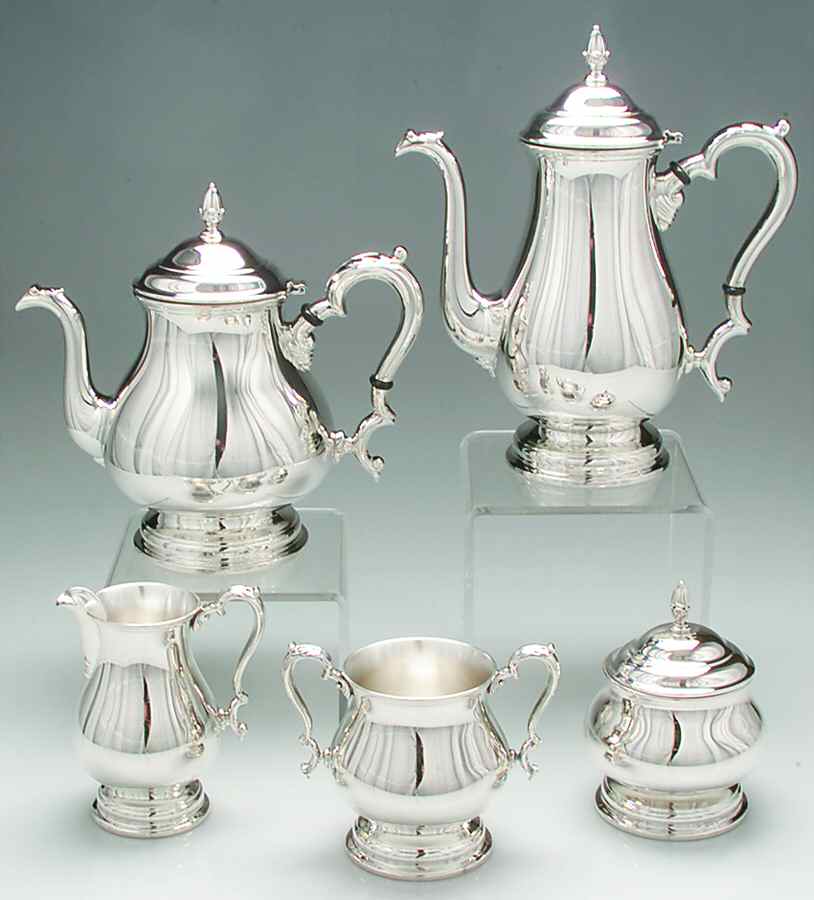 Deerfield-Beacon Hill (Sterling, 1913, Hollowware) 5 Piece Tea Set (SCP, STP, SCR, SSU, SWB) by International Silver-1