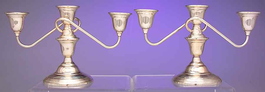 Deerfield-Beacon Hill (Sterling, 1913, Hollowware) Pair of Weighted 3 Light Candelabra by International Silver-1