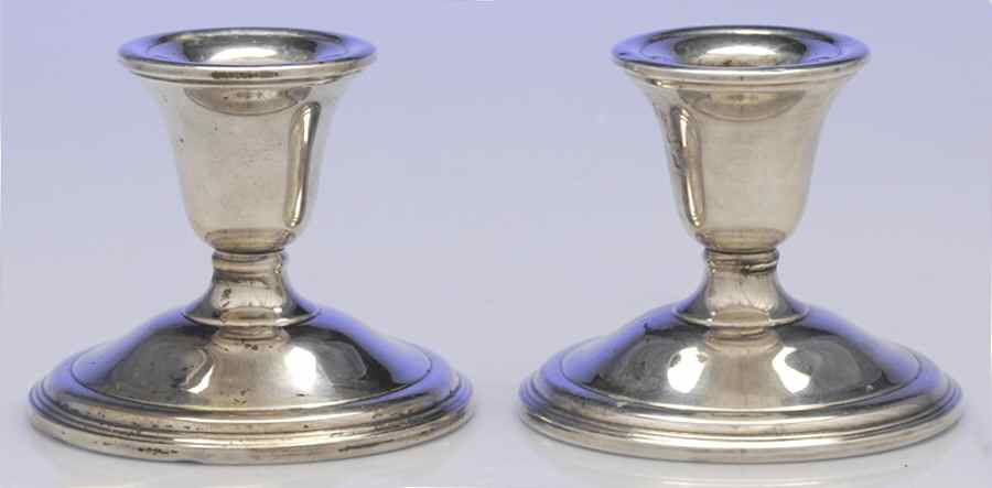 Deerfield-Beacon Hill (Sterling, 1913, Hollowware) Pair of Weighted Console Candleholders by International Silver-1