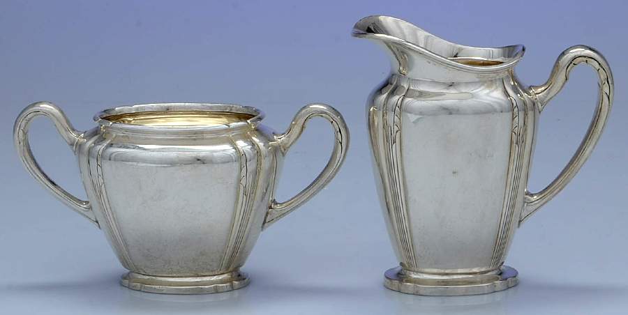 Orchid (Sterling, 1929-30, Hollowware) Mini Sterling Creamer and Open Sugar by International Silver-1
