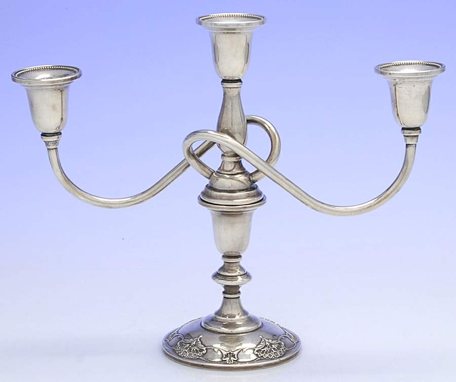 Queen's Lace (Sterling, 1949, Hollowware) 3 Light Weighted Candelabra by International Silver-1