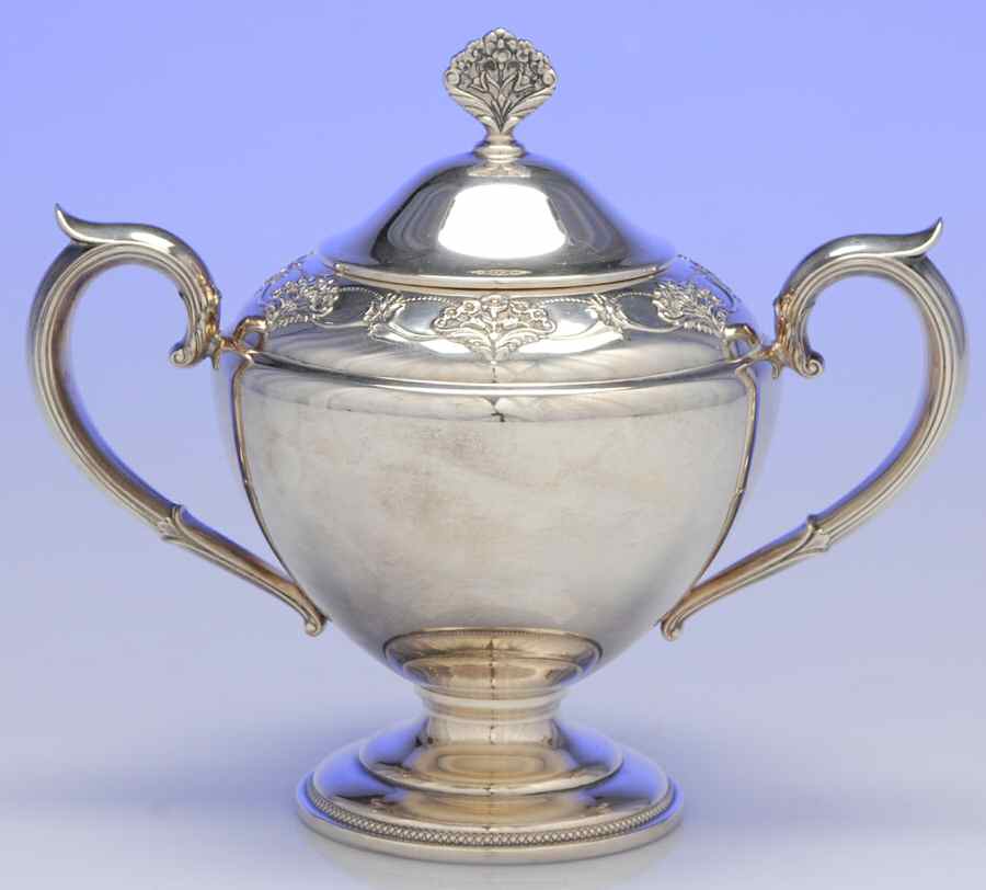 Queen's Lace (Sterling, 1949, Hollowware) Sugar Bowl & Lid by International Silver-1