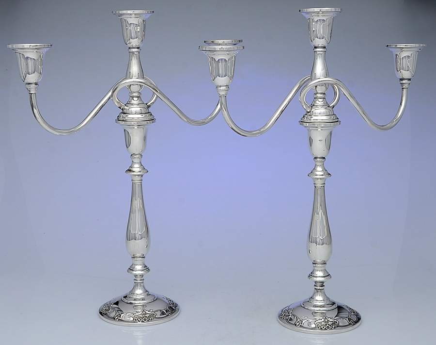 Queen's Lace (Sterling, 1949, Hollowware) Pair of Weighted 3 Light Candelabra by International Silver-1