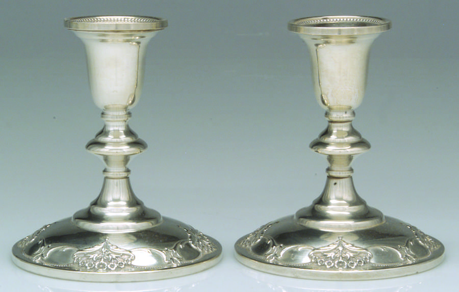 Queen's Lace (Sterling, 1949, Hollowware) Pair of Weighted Console Candleholders by International Silver-1