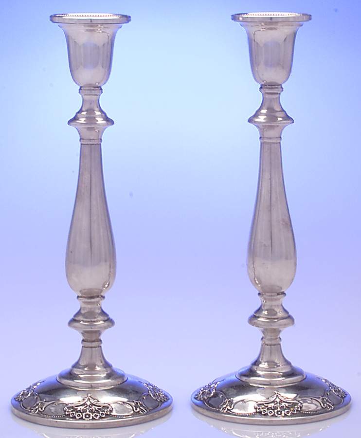 Queen's Lace (Sterling, 1949, Hollowware) Pair of 10" Weighted Candlesticks by International Silver-1