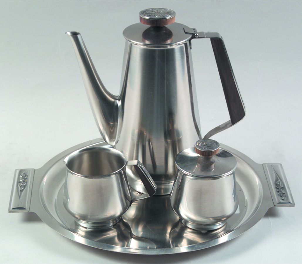 Radiant Rose (Stainless, Hollowware) 4 Piece Mini Tea Set (with Tray) by International Silver-1