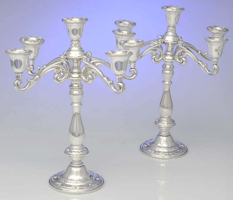 Rhapsody-New (Sterling, 1957, Hollowware) Pair of Weighted 5 Light Candelabra by International Silver-1